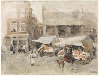 Mercato con bancarelle di fiori