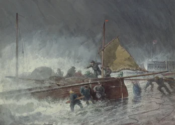 Lugger di Deal che parte in una tempesta