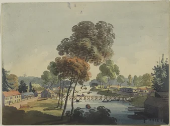 Villaggio di Chippawa vicino alle Cascate del Niagara, c.1801