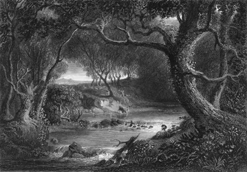 Paesaggio con Jacques e cervo ferito (incisione)