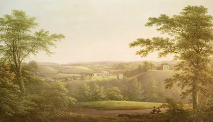 Easby Hall e Easby Abbey con Richmond, Yorkshire, sullo sfondo, c.1790-1810