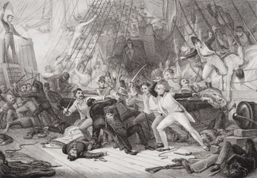 Nelson che sale a bordo del San Josef alla Battaglia di St. Vincent, 14 febbraio 1797, da 
