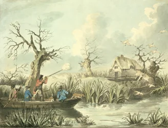 Caccia alle anatre (incisione colorata)