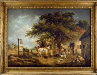 Paesaggio con figure alla porta di una locanda