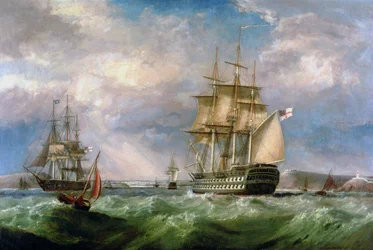 Navi da guerra britanniche che salpano nel porto di Cork
