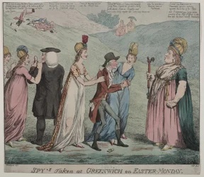 Madre Windsor con quattro delle sue cortigiane ordina alle sue ragazze di arrestare il Vescovo di Durham e il Duca di Queensbury, 1798
