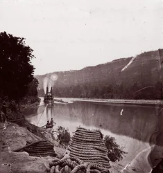 Trasporto degli Stati Uniti nelle rapide, fiume Tennessee, ca. 1864