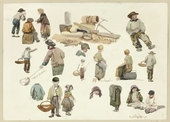 Schizzi di pescatori e bambini a Hastings