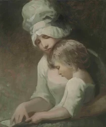 Una madre e un bambino che leggono Mrs Cumberland e suo figlio