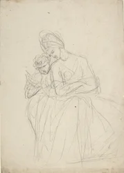 Studio di ritratto di una donna seduta con un bambino