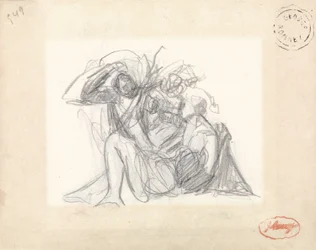 Donna reclinata e altre figure