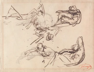 Schizzi di figure sdraiate e prostrate