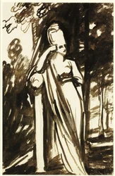 Donna in piedi accanto a una stele