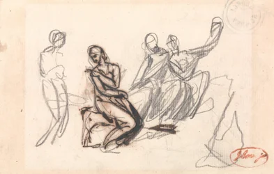 Tre figure sedute e una figura in piedi