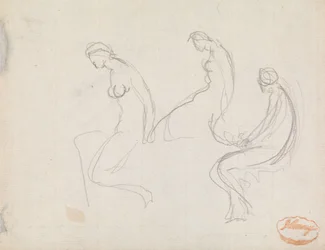 Tre studi di una donna seduta