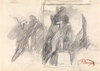 Due schizzi di una figura in posizione semi-inginocchiata