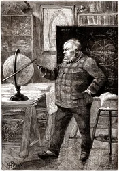 J. T. Maston, matematico e avventuriero, segretario del Gun-Club, protagonista del romanzo di Jules Verne "Sans dessus dessous", raccolta Hetzel / voyages extraordinaires 1889. Disegno di George Roux.