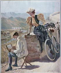 Acquerello e ciclismo - litografia di Georges Roux, ca. 1900