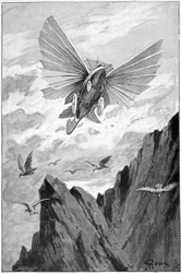 Veicolo alato sopra la montagna (inciso da Du Plessis, fine XIX secolo)