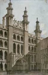 Vista sud-ovest della facciata della Guildhall, Città di Londra, 1810