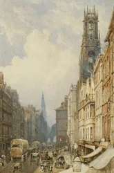Fleet Street verso Temple Bar con Old St. Dunstans e St. Clement Danes