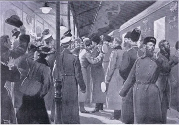 Lo zar che saluta gli ufficiali della Guardia Imperiale, illustrazione da Cassells History of the Russo-Japanese War Vol 1, c.1900
