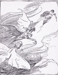 Il sangue di Perseo si gelò per tutto il suo coraggio mentre li vedeva arrivare urlando sulle sue tracce, da Gli Eroi pubblicato da George Allen e Unwin 1929