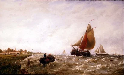 Navi al largo di una costa olandese