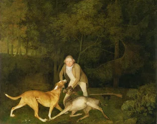 Freeman, il guardiacaccia del conte di Clarendon, con una cerva morente e un cane