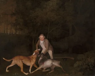 Freeman, il guardiacaccia del conte di Clarendon, con una cerva morente e un cane