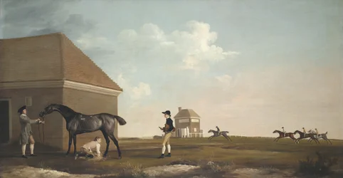 Gimcrack su Newmarket Heath, con un allenatore, uno stalliere e un fantino, 1765