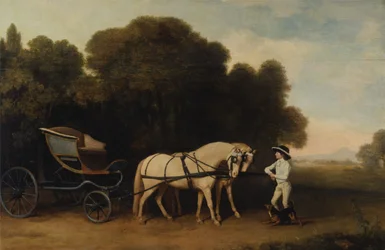 Phaeton con una coppia di pony crema e un ragazzo di scuderia, 1780 e 1784