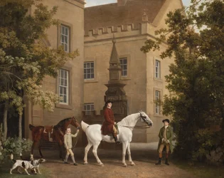 William Henry Cavendish Bentinck, 3° duca di Portland davanti alle scuderie di Welbeck Abbey