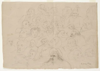 Senza titolo - Numerosi schizzi di ritratti, disegnati approssimativamente, di uomini, donne e bambini