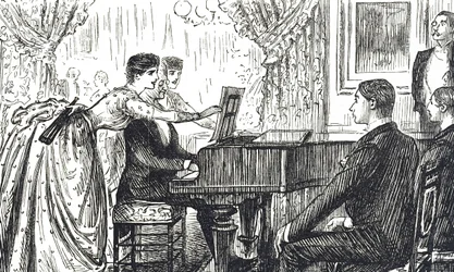 Cartone animato che raffigura una serata musicale a casa