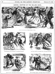 Adozione generale del pattino a rotelle. Cartoni animati di George du Maurier da Punch