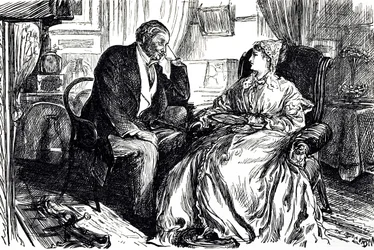 Fumetto di Georges du Maurier che illustra un uomo e una donna in conversazione sui benefici calmanti dell