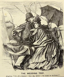 Il viaggio di nozze: coppia in luna di miele che soffre di mal di mare mentre attraversa la Manica. Cartone di George du Maurier da 