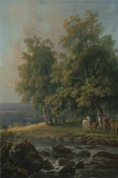 Cavalli e bovini vicino a un fiume, 1777