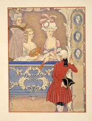 Cécile de Volanges e Marquise Isabelle de Merteuil al teatro, illustrazione da 