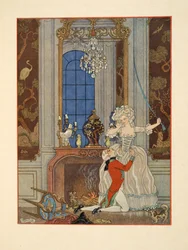 Danceny dichiara il suo amore a Cecile, illustrazione da 