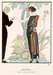 "Gazette du Bon Ton"; Esperez, abito da sera di Worth, 1920 circa (litografia a colori)