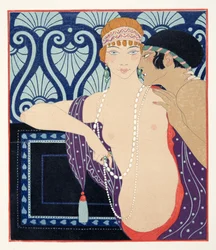 Les Trois Beautes de Mnasidika, illustrazione da Les Chansons de Bilitis, di Pierre Louys, pub. 1922 (stampa pochoir)