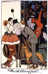 Bacio della mano, eleganza notturna a Parigi, incisione 1917
