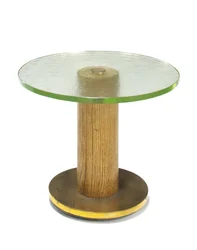 Tavolino occasionale in quercia, vetro e ottone, c.1930