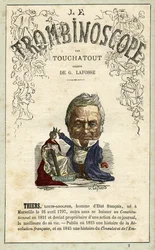 Adolphe THIERS (1797-1877) illustrazione da "Le Trombinoscope", periodico satirico politico di Leon-Charles Bienvenu, noto come Touchatout (1835-1910) monografia N. 2, Parigi