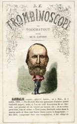 Giuseppe GARIBALDI (1807-1882) illustrazione da "Le Trombinoscope", periodico politico satirico di Leon-Charles Bienvenu, noto come Touchatout (1835-1910) monografia N. 20, imprimerie Vallee, Parigi
