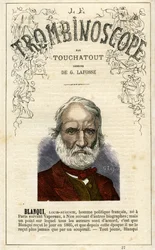 Louis-Auguste BLANQUI (1805-1881) - illustrazione da "Le Trombinoscope", periodico politico satirico di Leon-Charles Bienvenu, noto come Touchatout (1835-1910) , monografia. 27, Parigi, marzo 1872
