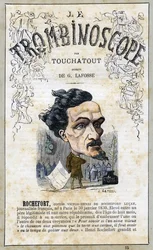 Victor Henri ROCHEFORT (1831-1913), illustrazione da "Le Trombinoscope", periodico politico satirico di Leon-Charles Bienvenu, noto come Touchatout (1835-1910) monografia N. 15, Imprimerie Vallee, Parigi, ottobre 1871
