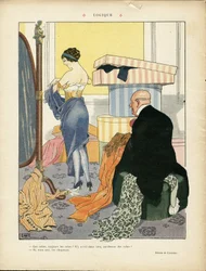 Illustrazione di Georges Leonnec (1881-1940) in Le Lire, 06/07/12 - Logica - Moda, Cappello, Architettura interna, Vite dei ricchi - Donne